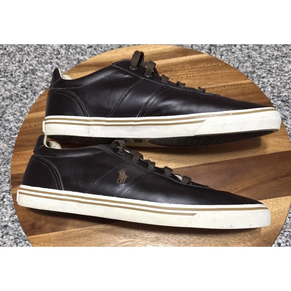 Polo‎ Ralph Lauren Hanford Brown Leather Casual Sneakers Mens Sz 15D Super Clean